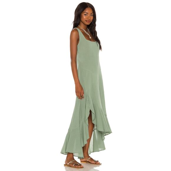 Tularosa Karla Maxi Dress Olive Green Cotton Sleeveless Flounce Hem Sz M - Picture 2 of 12